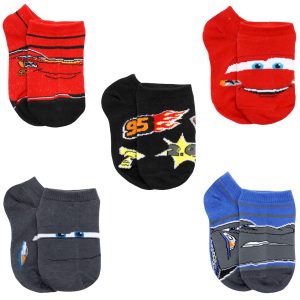 Disney Boy's 5 Pair Cars Character Socks, Small, Red