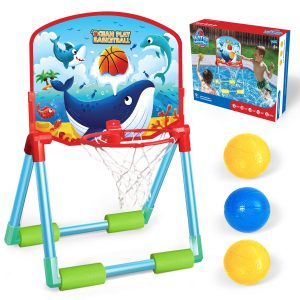 Floating Pool Basketball Hoop - Poolside Game with 3 Water Balls. Swimming Pool Games for Toddlers, Kids - Fun Outdoor Summer Toy